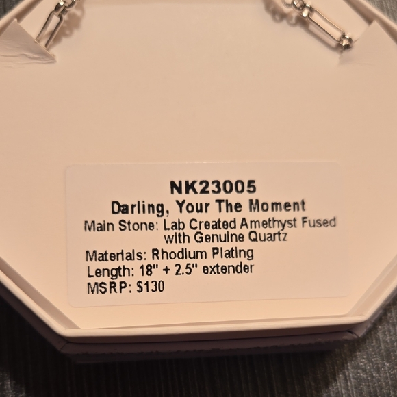 Rectangular Purple Stone Pendant Necklace in Silver Tone - Picture 2 of 2